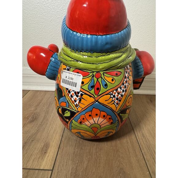 Mexican Talavera Pottery Snowman With Light 13” Holiday Christmas Decor Handmade - Picture 3 of 14